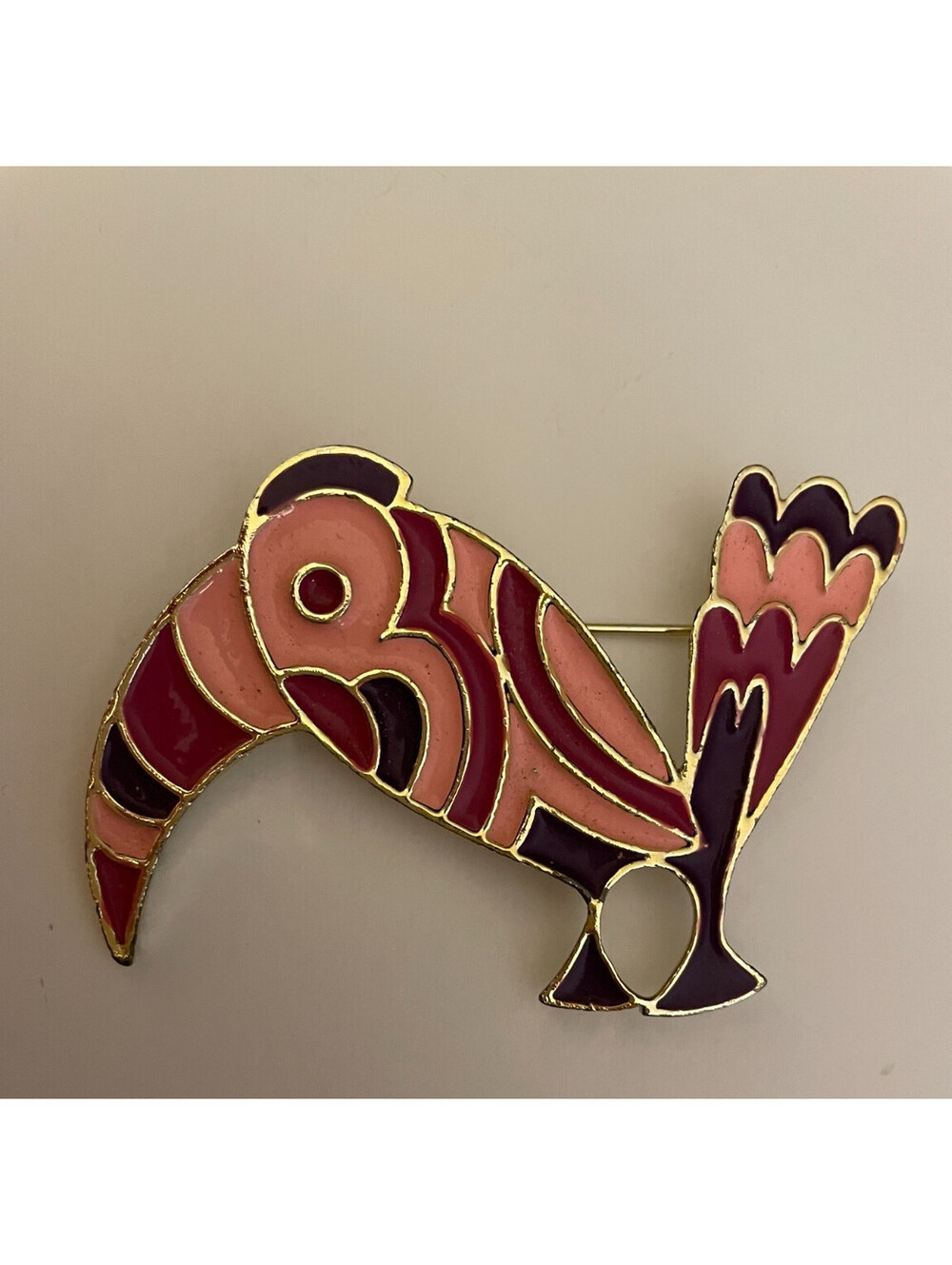 Coro Large Pink And Purple Toucan Bird Brooch Pin Signed